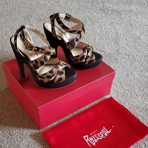 Jerome C Rousseu Daho Leopard Woven Platform Sandals 37.5